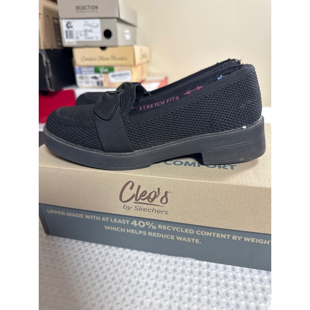 Skechers Loafer Women 5 Cleo's Stretch Fit Black Bow Casual 159029 FAIR